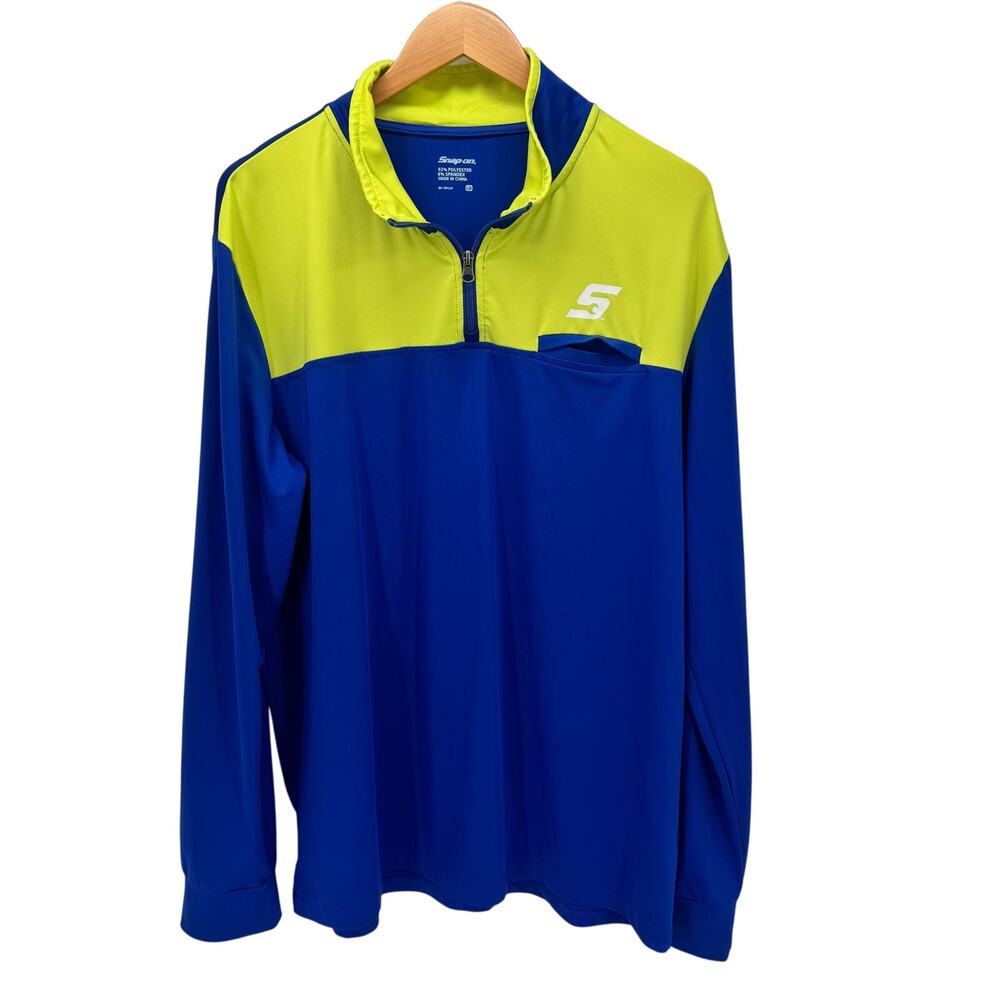 Snap-On 1/4 Zip Mens‎ Large Blue Yellow Pullover Lightweight Jacket Shirt Active
